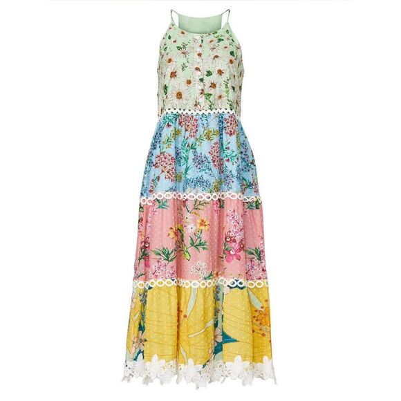 Farm Rio Daisy Patchwork Midi Dress – Size XS – Sold Out & Stunning! - Picture 9 of 15